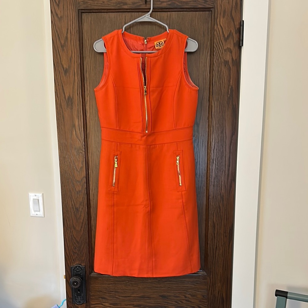 Tory Burch Orange Crepe Sleeveless Dress - Women's 8